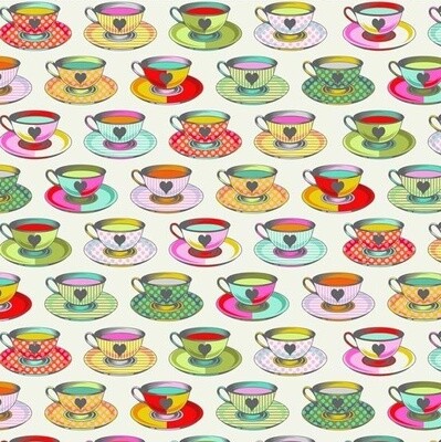 Tea Cups Cream - Curiouser by Tula Pink  - Cotton - END BOLT 56 cm x 110 cm