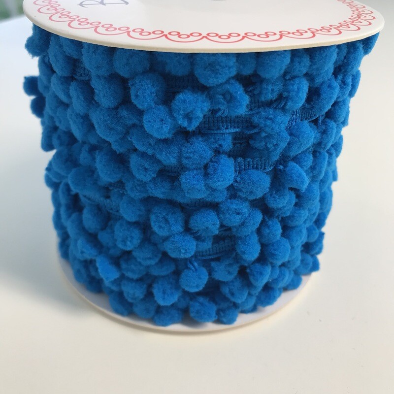 &quot;Bright Blue 122&quot; Mini 6mm Pom Pom Ribbon - By Metre