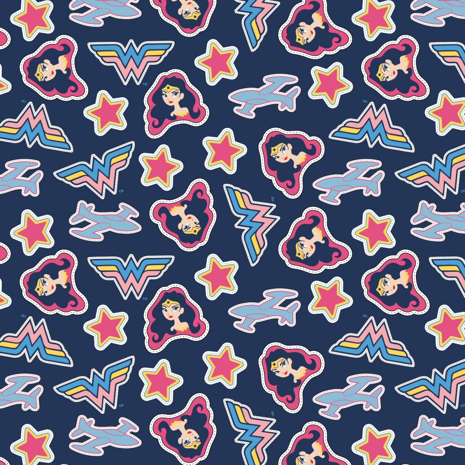 DC COMICS - Wonder Woman Stickers - Cotton - By Metre