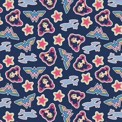 DC COMICS - Wonder Woman Stickers - Cotton - By Metre