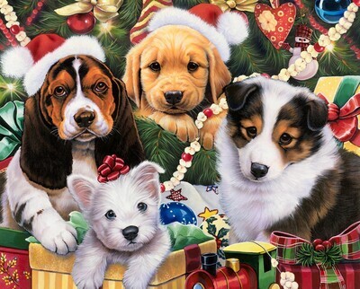 Christmas Puppies Dogs - Cotton - Panel