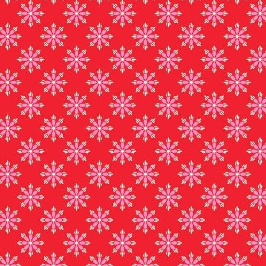 Floral Stars Red - Cotton - From 0.5 Metre