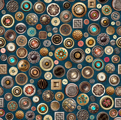 Buttons Blue - Cotton - By Metre