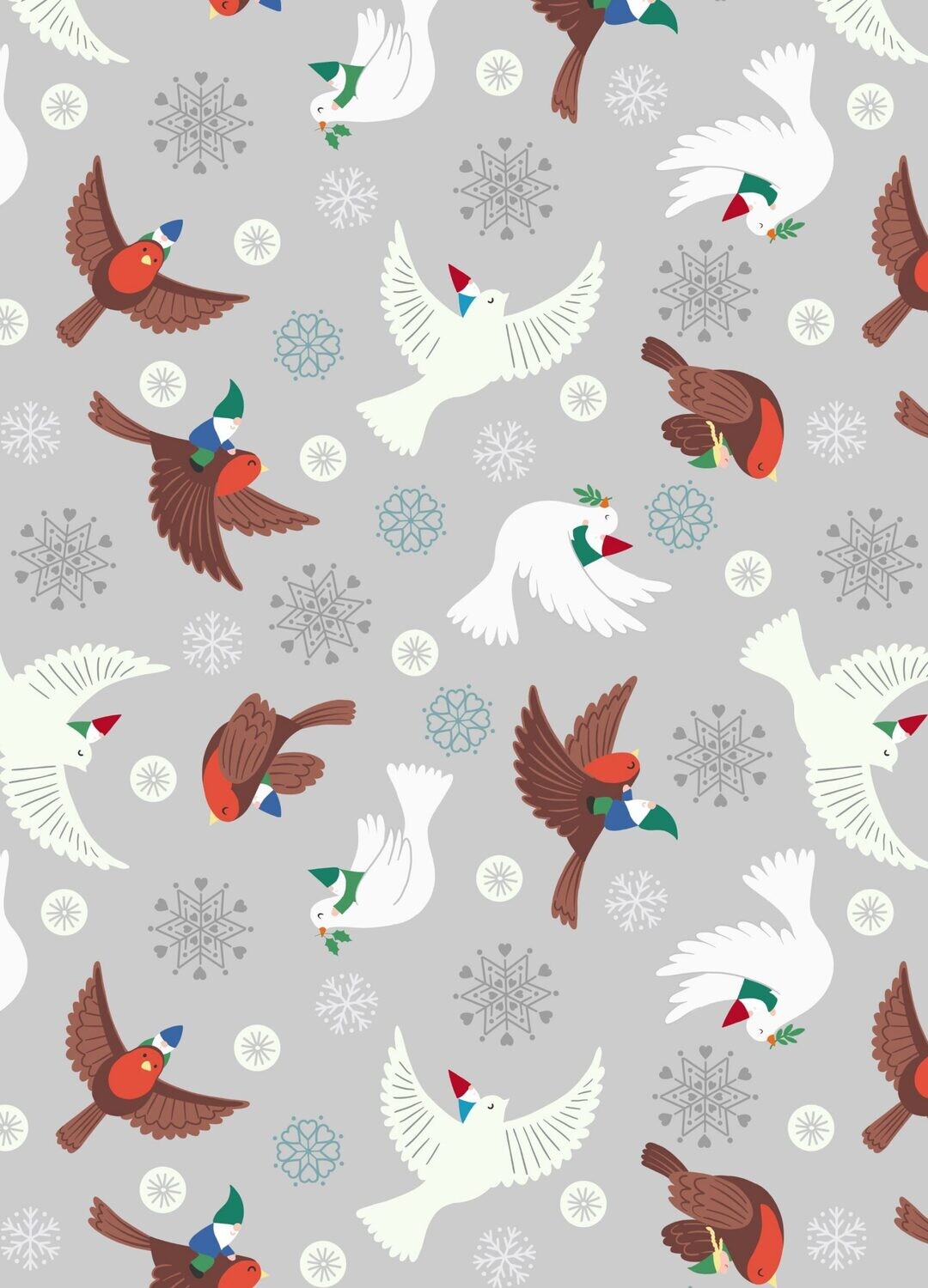 Doves Christmas Gnomes Silver -  GLOW IN THE DARK - Cotton - By Metre