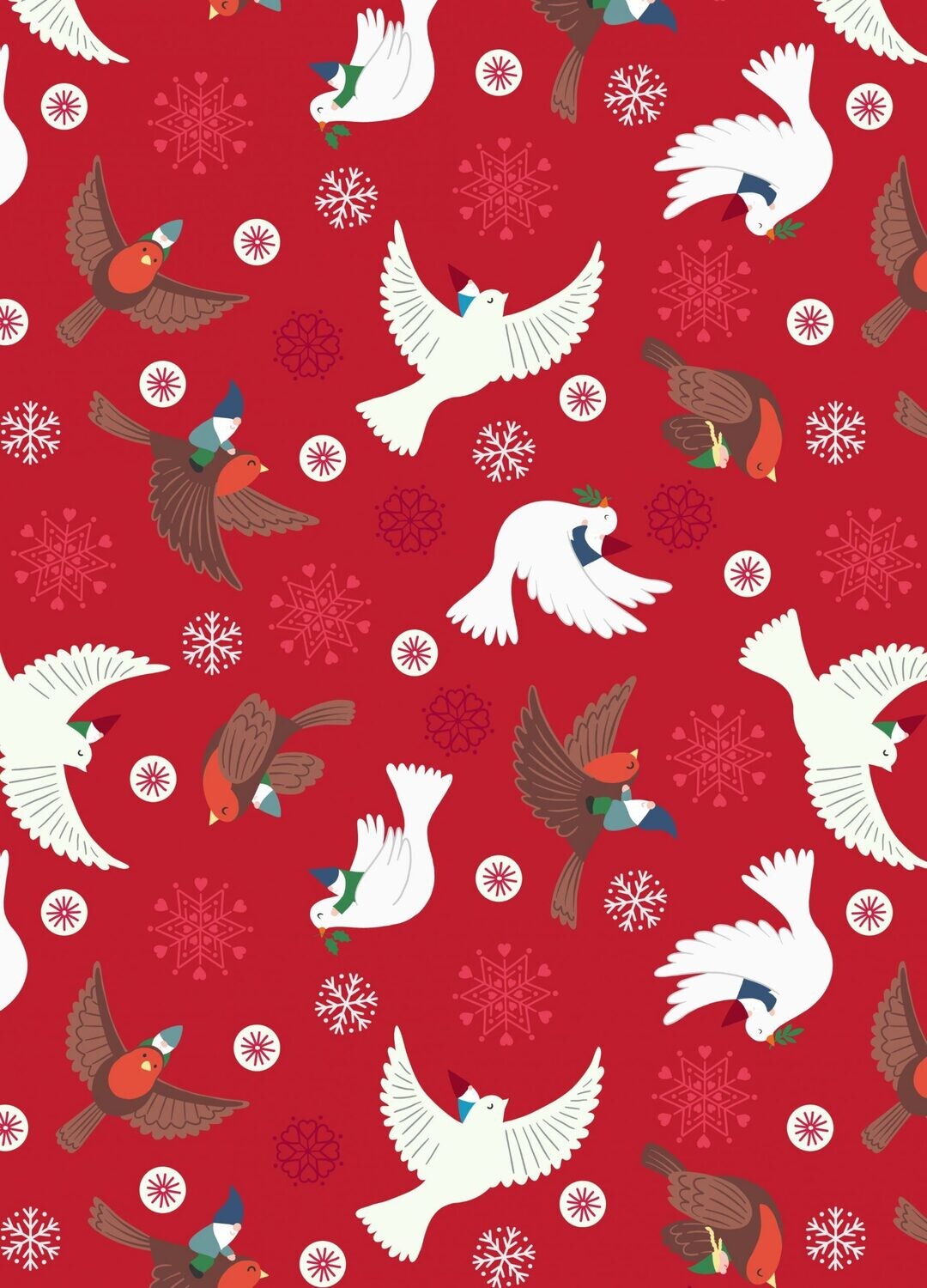 Doves Christmas Gnomes Red -  GLOW IN THE DARK - Cotton -   REMNANT 135 CM X 110 CM