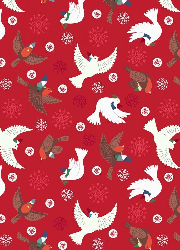 Doves Christmas Gnomes Red -  GLOW IN THE DARK - Cotton -   REMNANT 135 CM X 110 CM