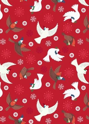 Doves Christmas Gnomes Red -  GLOW IN THE DARK - Cotton -   REMNANT 135 CM X 110 CM