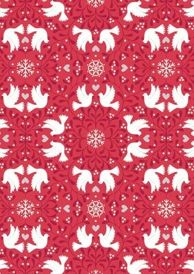 Doves Christmas Red - GLOW IN THE DARK - Cotton - END BOLT 135 CM X 110 CM
