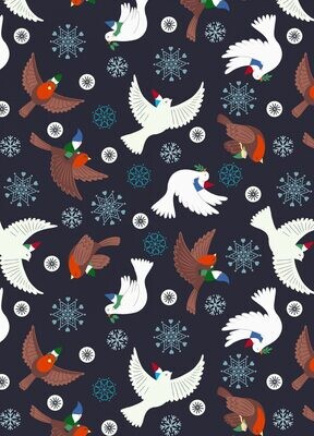 Doves Christmas Gnomes Charcoal Black -  GLOW IN THE DARK - Cotton - From Fat Quarter