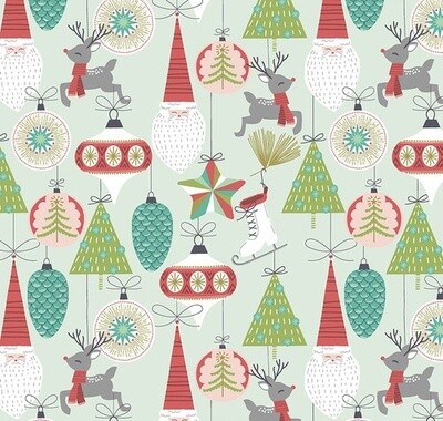 Christmas Bells &amp; Baubles Aqua by Maude Asbury - Cotton - From Fat Quarter