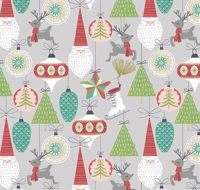 Christmas Bells &amp; Baubles Grey by Maude Asbury - Cotton - From Fat Quarter