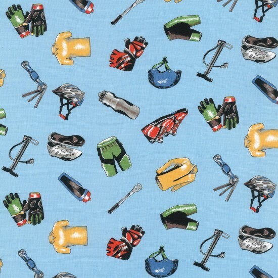 Bike Equipment Blue - Cotton - By Metre
