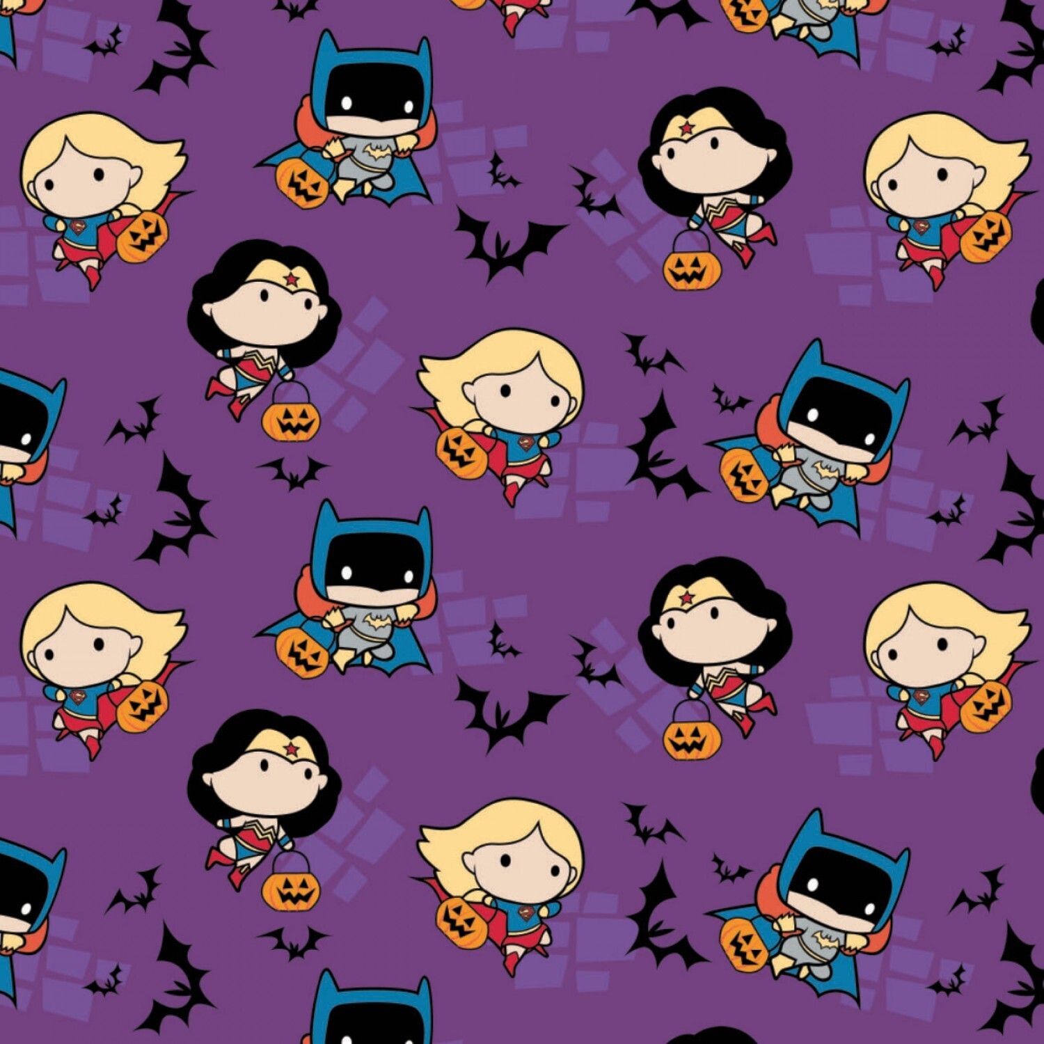 DC COMICS - Heroines Halloween Purple - Cotton - By Metre