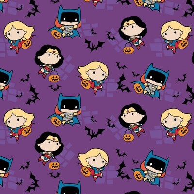 DC COMICS - Heroines Halloween Purple - Cotton - From Fat Quarter