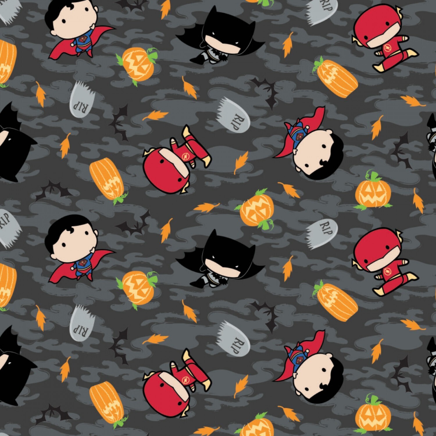 DC COMICS - Superheroes Halloween Grey - Cotton - By Metre