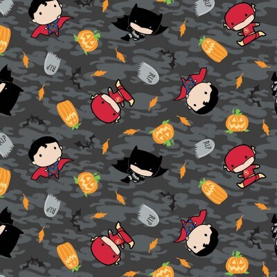 DC COMICS - Superheroes Halloween Grey - Cotton - From Fat Quarter