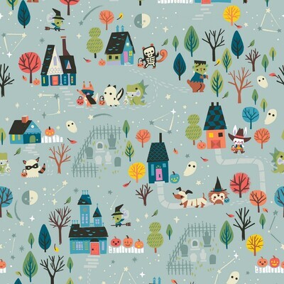 Halloween Images Grey - Cotton - REMNANT 115 CM X 110 CM