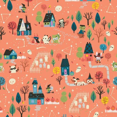 Halloween Images Orange - Cotton - REMNANT 150 CM X 110 CM
