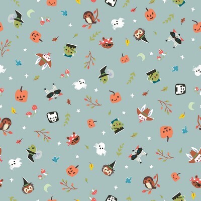 Halloween Faces Grey - Cotton - From 0.5 Metre
