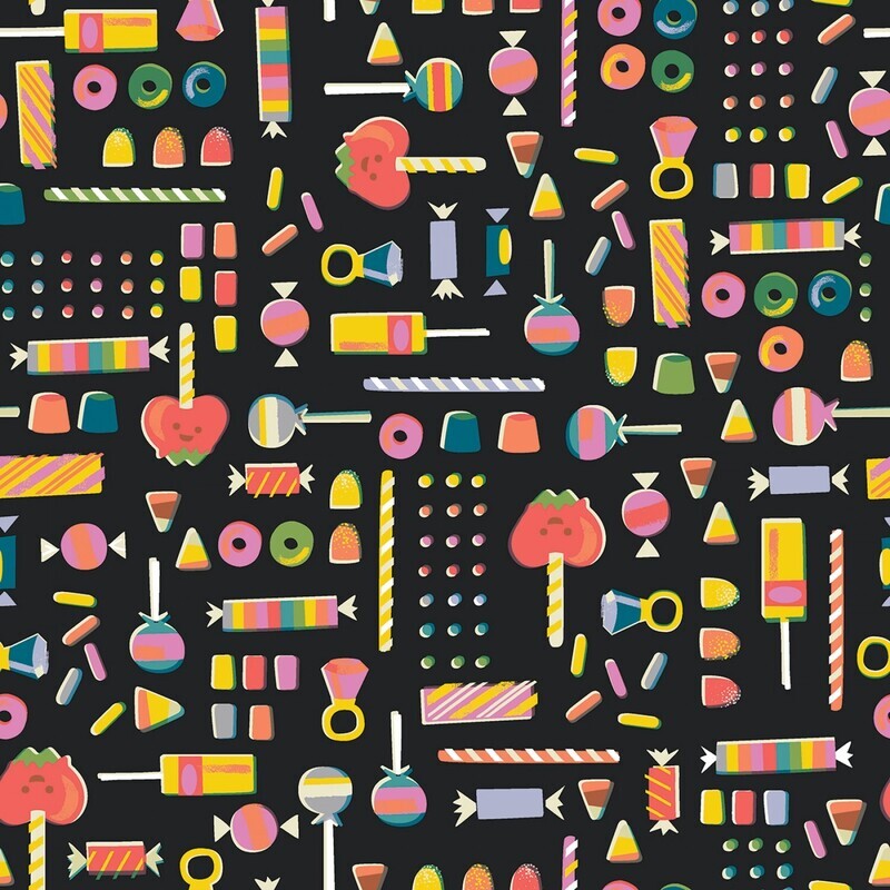 Sweets Candy Black - Cotton -By Metre