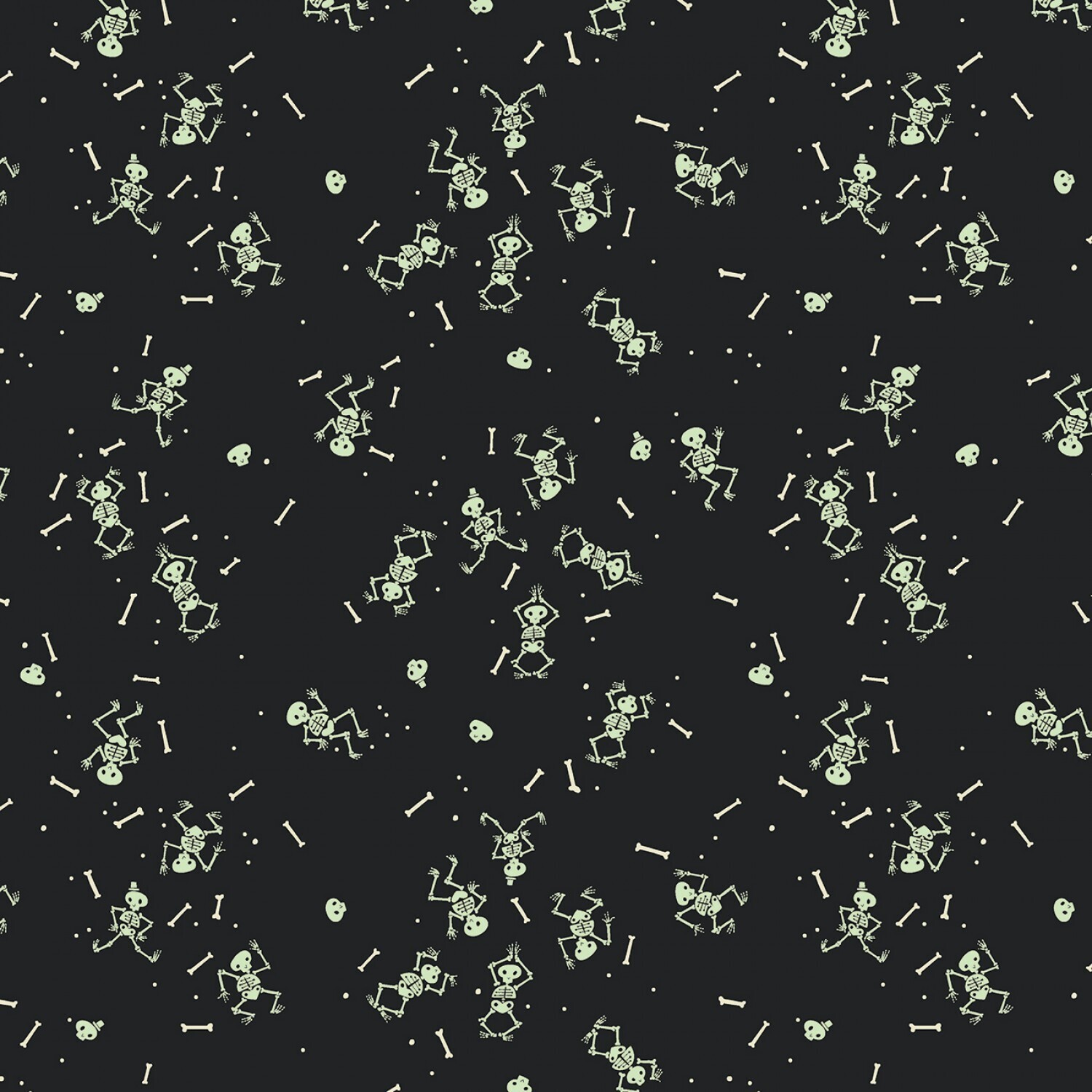Halloween Skeletons Black - Cotton - By Metre