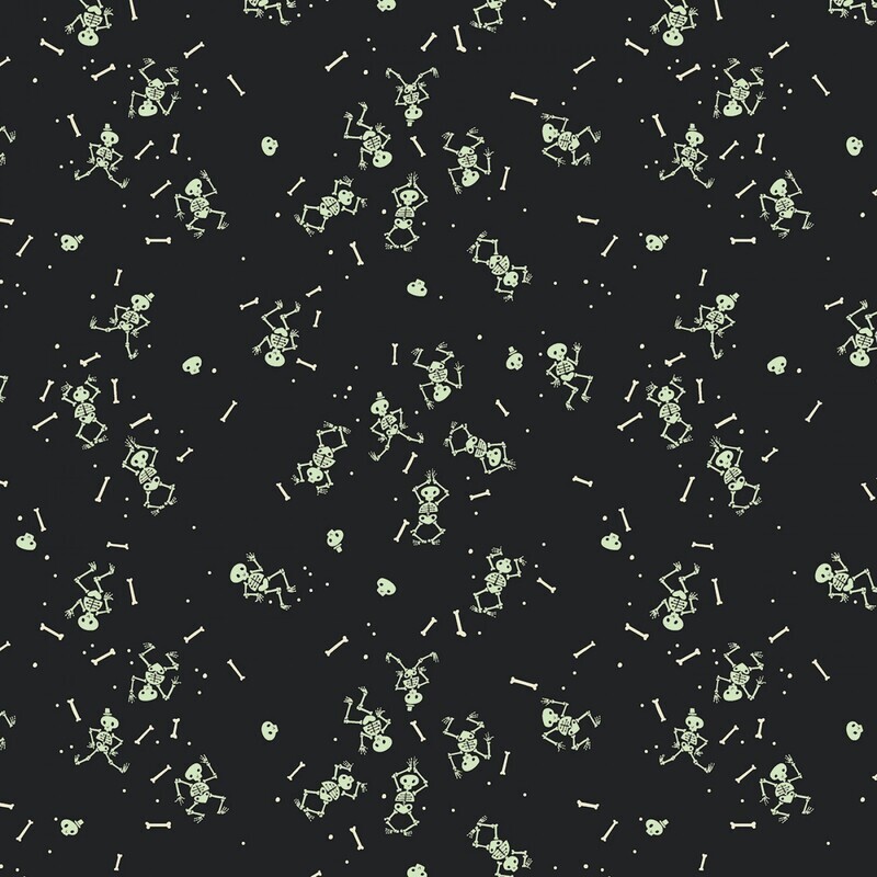 Halloween Skeletons Black - Cotton - By Metre