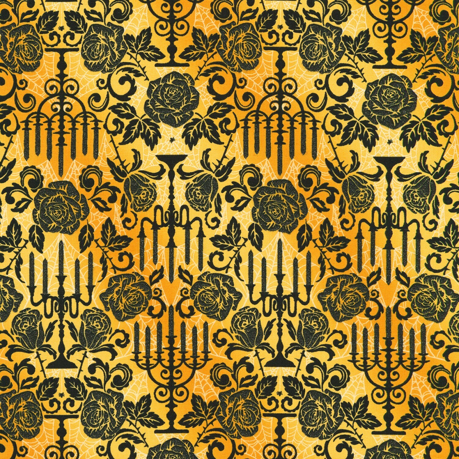Halloween Roses Damask Orange - Cotton - By Metre