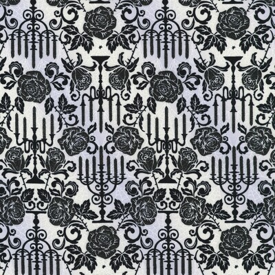 Halloween Roses Damask Black White - Cotton - From 0.5 Metre