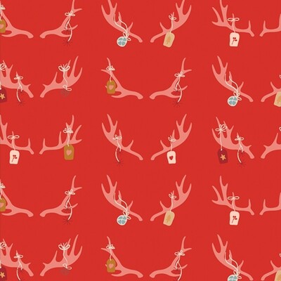 Christmas Antlers Red - Cotton - Oeko-Tex Standard 100 Fabric - END BOLT 220 CM X 110 CM