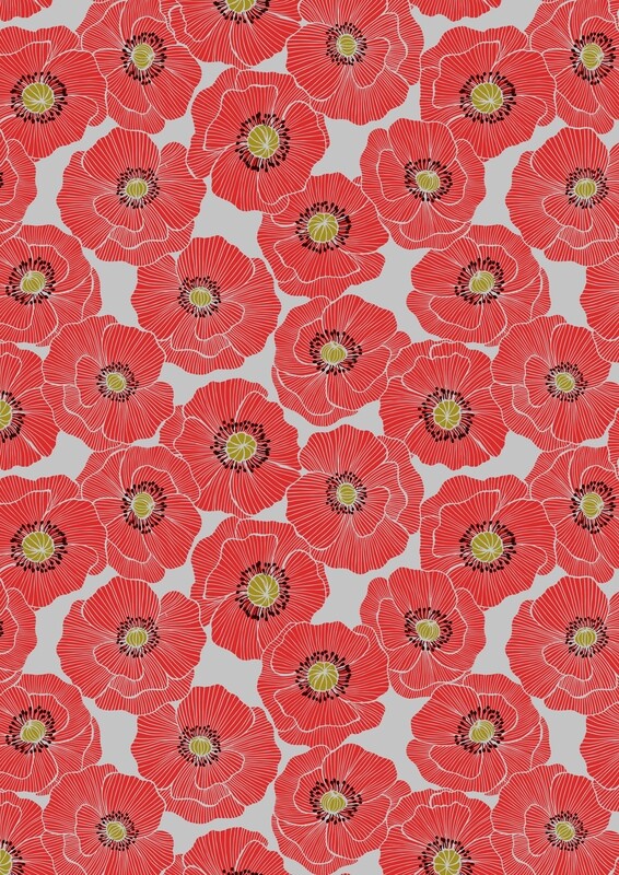 Poppy Heads Grey - Cotton - By Metre