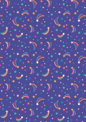 Rainbow Shooting Stars Blue - Cotton - From 0.5 Metre