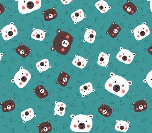 Bears Faces Blue - Cotton - Oeko-Tex Standard - By Metre