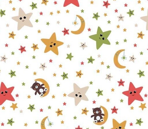 Moons Stars Cream - Cotton - Oeko-Tex Standard - By Metre