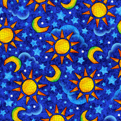 Moons Stars Blue - Cotton - By Metre