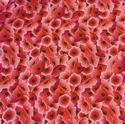 Poppies Pink Red Floral - Cotton - By 0.5 Metre