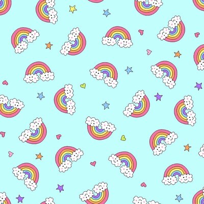 Rainbow Light Blue - Cotton - REMNANT 110 CM X 110 CM
