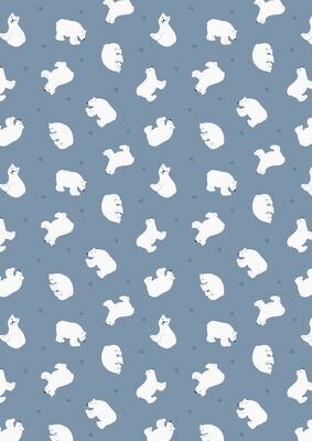 Polar Bears Blue - Cotton - REMNANT 240 CM X 110 CM