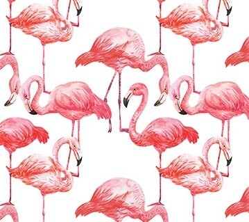 Flamingos White - Cotton - From 0.5 Metre
