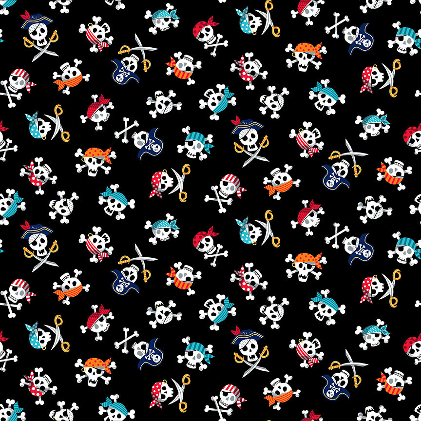 Pirate Skull & Crossbones Black - Cotton - END BOLT 138 CM X 110 CM