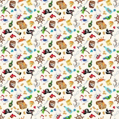 Pirate Icons Cream - Cotton - From 0.5 Metre
