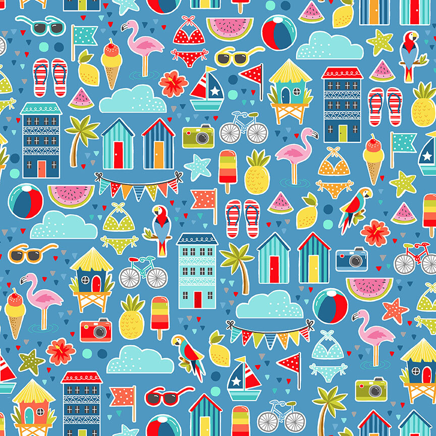 Pool Beach Party Blue - Cotton - From 0.5 Metre