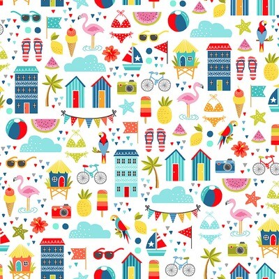 Pool Beach Party White - Cotton - From 0.5 Metre