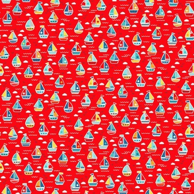 Boats Red - Cotton - From 0.5 Metre