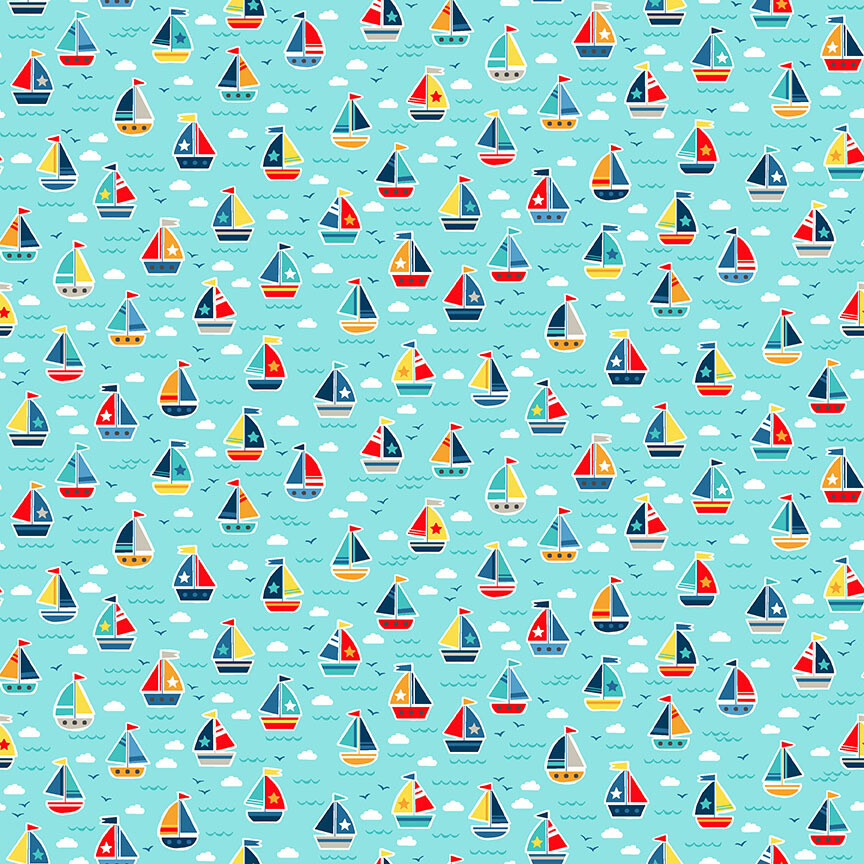 Boats Blue - Cotton - From 0.5 Metre