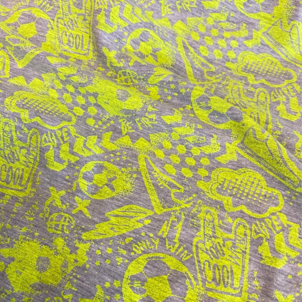 Footballs Neon Yellow Grey - Jersey Fabric - From 0.5 Metre