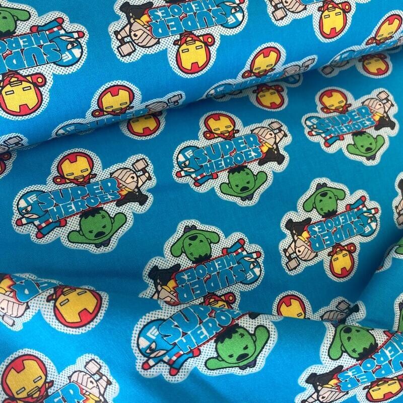 Marvel Kawaii Super Heroes Blue - Cotton - From Fat Quarter