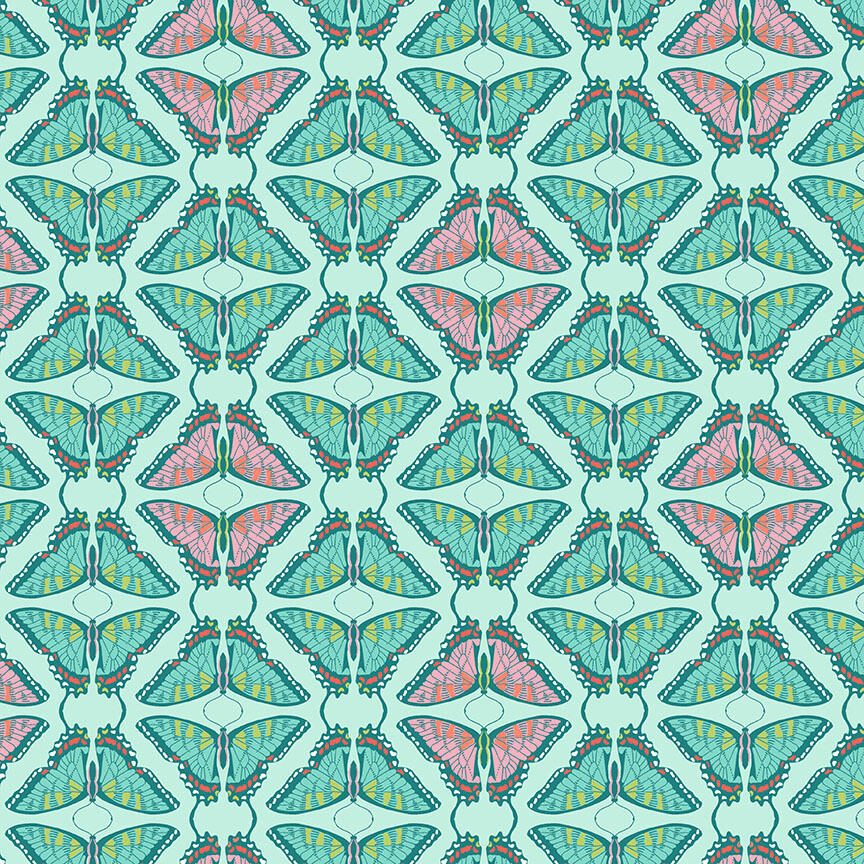 Butterflies Blue  - Cotton - REMNANT 125 CM X 110 CM