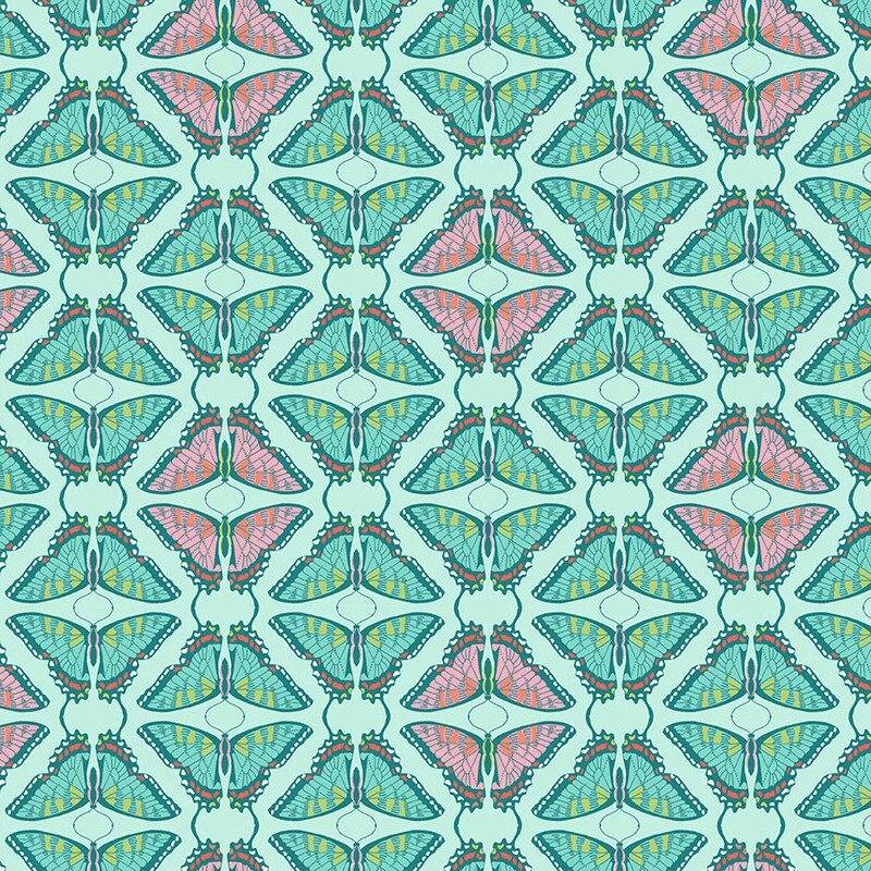Butterflies Blue  - Cotton - REMNANT 125 CM X 110 CM