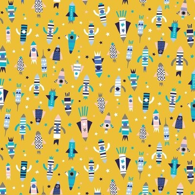 Space Rockets Yellow - Cotton - From Fat Quarter