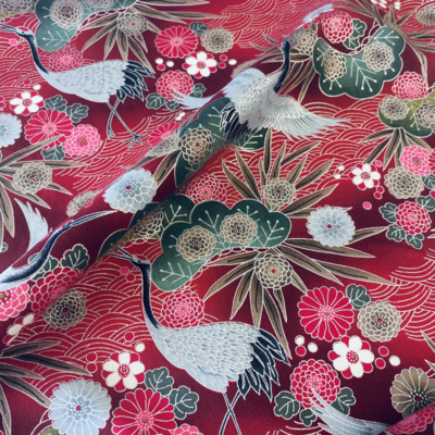 Herons Red with Silver Metallic - Cotton - From 0.5 Metre